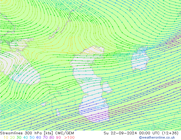 Rüzgar 300 hPa CMC/GEM Paz 22.09.2024 00 UTC