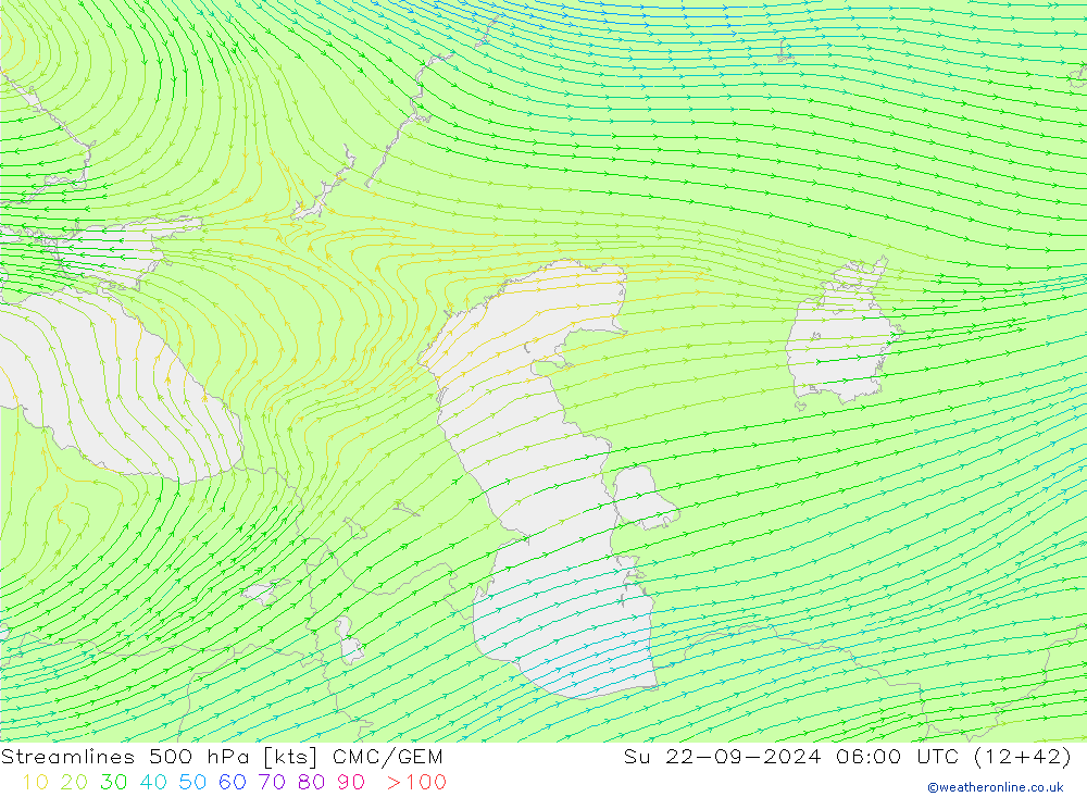 Streamlines 500 hPa CMC/GEM Ne 22.09.2024 06 UTC