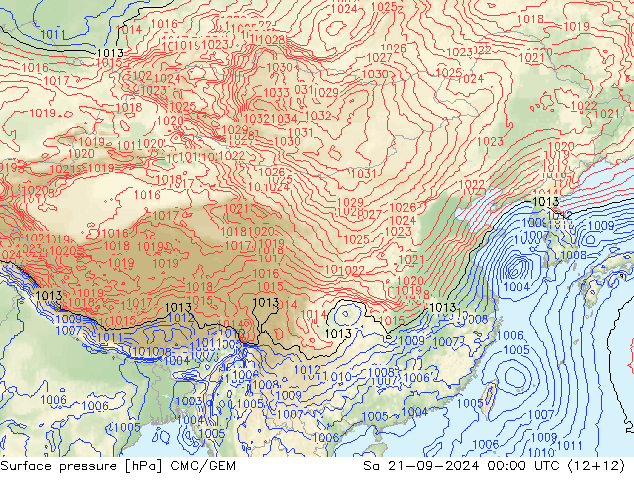 地面气压 CMC/GEM 星期六 21.09.2024 00 UTC