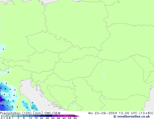 Precipitation (12h) CMC/GEM Mo 23.09.2024 00 UTC