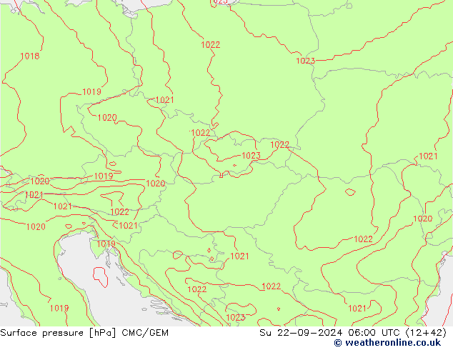 Atmosférický tlak CMC/GEM Ne 22.09.2024 06 UTC