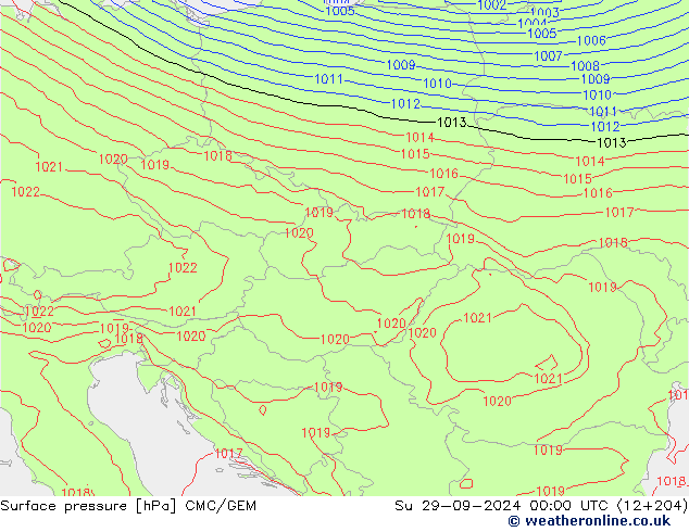 Surface pressure CMC/GEM Su 29.09.2024 00 UTC