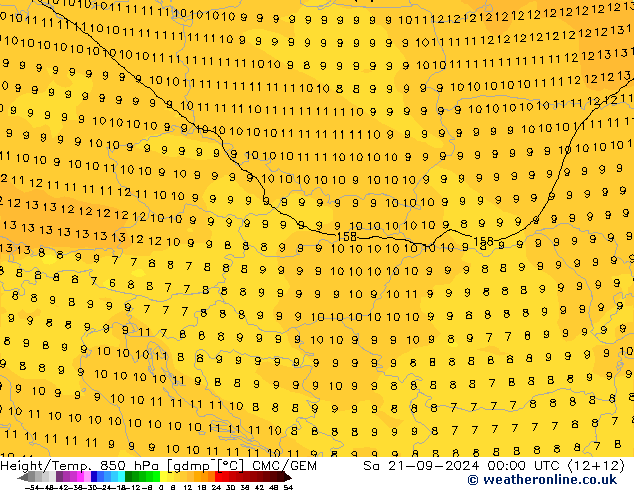 Height/Temp. 850 гПа CMC/GEM сб 21.09.2024 00 UTC