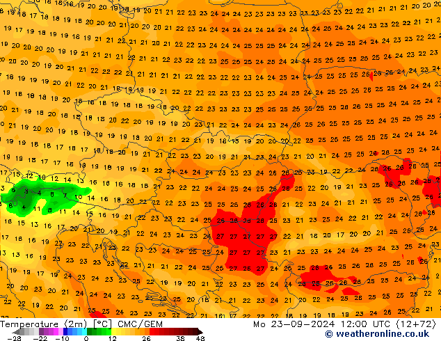 Temperature (2m) CMC/GEM Mo 23.09.2024 12 UTC