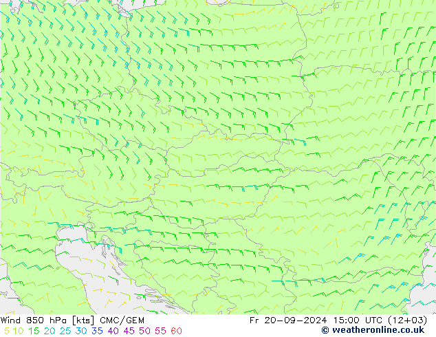 wiatr 850 hPa CMC/GEM pt. 20.09.2024 15 UTC