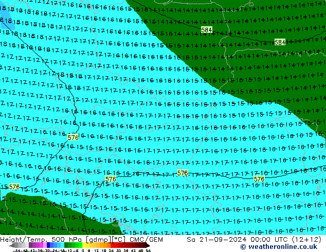 Height/Temp. 500 гПа CMC/GEM сб 21.09.2024 00 UTC