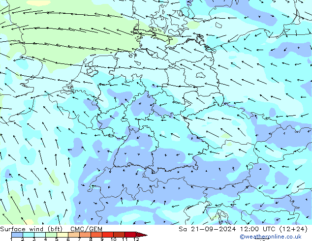 Surface wind (bft) CMC/GEM So 21.09.2024 12 UTC