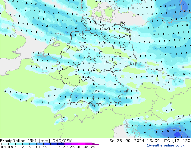 Precipitação (6h) CMC/GEM Sáb 28.09.2024 00 UTC