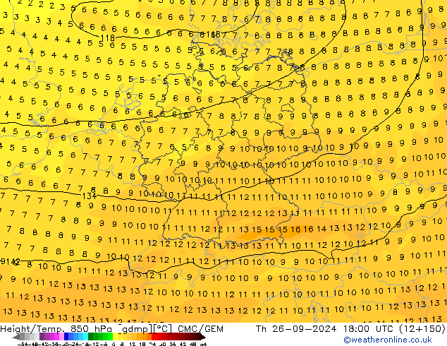 Hoogte/Temp. 850 hPa CMC/GEM do 26.09.2024 18 UTC