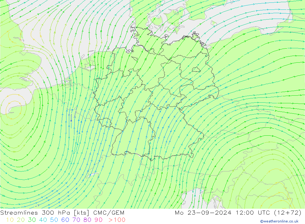 Linea di flusso 300 hPa CMC/GEM lun 23.09.2024 12 UTC