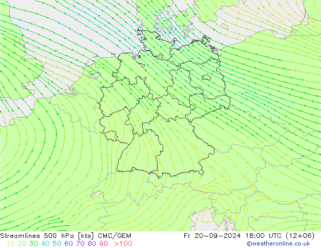 Stromlinien 500 hPa CMC/GEM Fr 20.09.2024 18 UTC