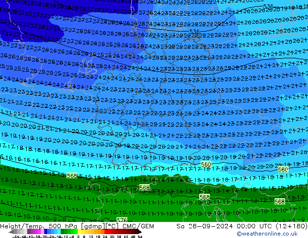 Height/Temp. 500 hPa CMC/GEM Sa 28.09.2024 00 UTC