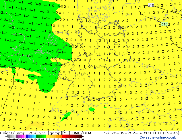 Height/Temp. 700 hPa CMC/GEM Su 22.09.2024 00 UTC