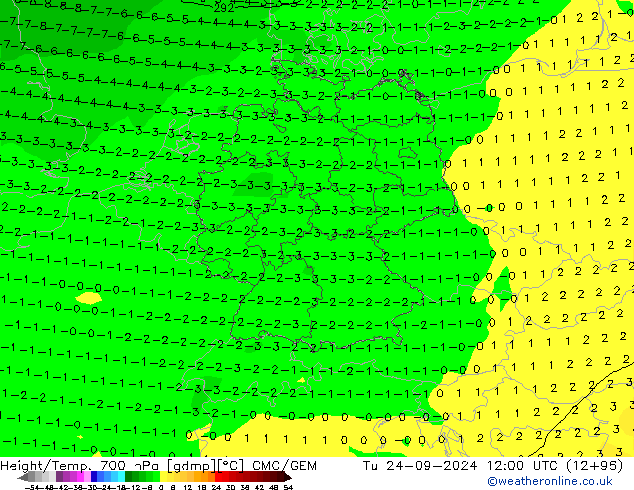 Hoogte/Temp. 700 hPa CMC/GEM di 24.09.2024 12 UTC