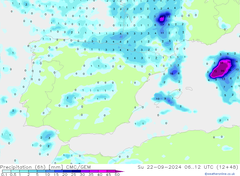 Yağış (6h) CMC/GEM Paz 22.09.2024 12 UTC