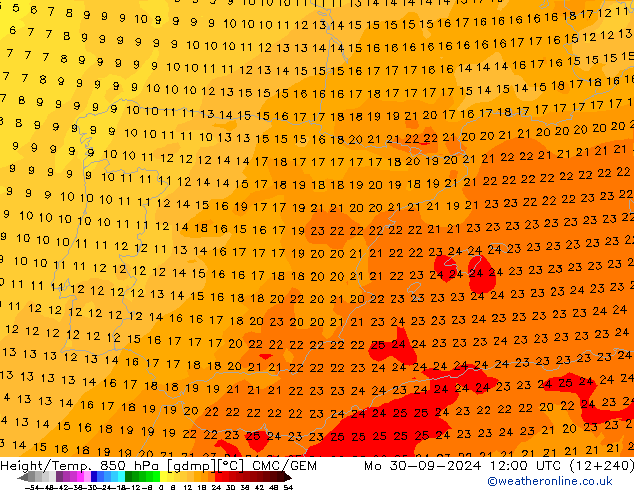 Height/Temp. 850 hPa CMC/GEM Mo 30.09.2024 12 UTC