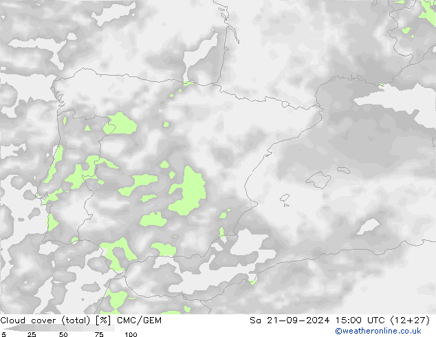 Cloud cover (total) CMC/GEM Sa 21.09.2024 15 UTC