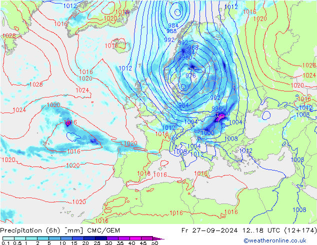 Yağış (6h) CMC/GEM Cu 27.09.2024 18 UTC