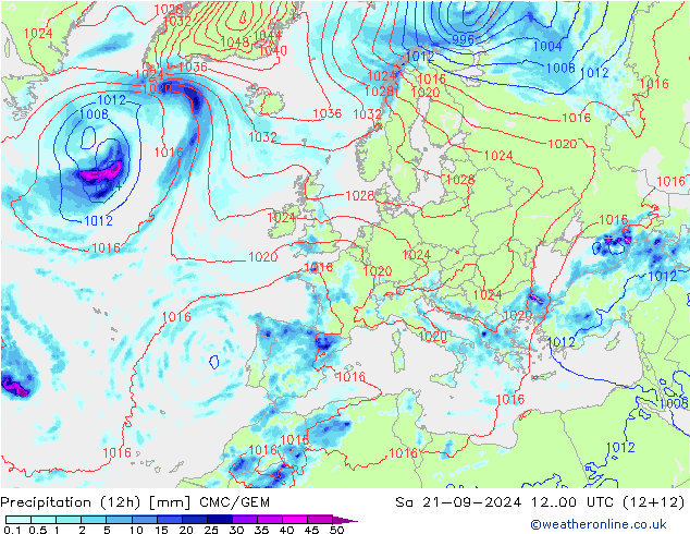 Précipitation (12h) CMC/GEM sam 21.09.2024 00 UTC