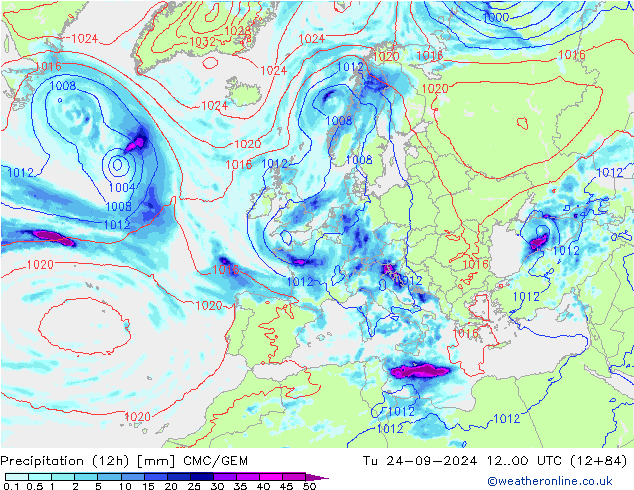 Nied. akkumuliert (12Std) CMC/GEM Di 24.09.2024 00 UTC