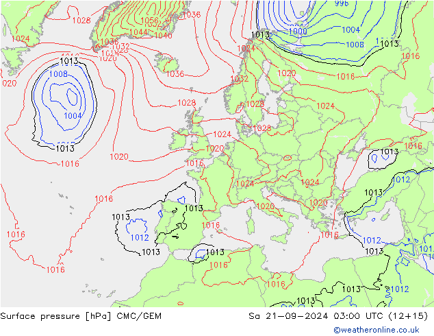 Surface pressure CMC/GEM Sa 21.09.2024 03 UTC