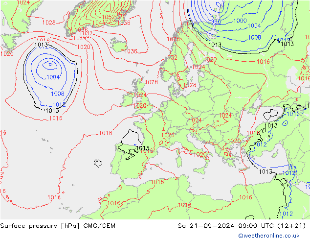 地面气压 CMC/GEM 星期六 21.09.2024 09 UTC