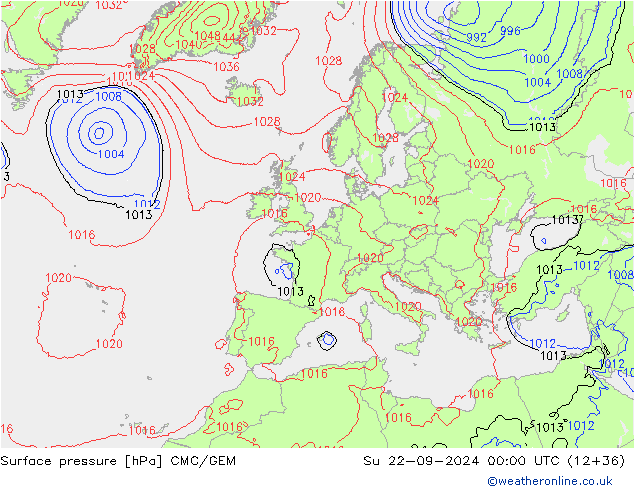 地面气压 CMC/GEM 星期日 22.09.2024 00 UTC