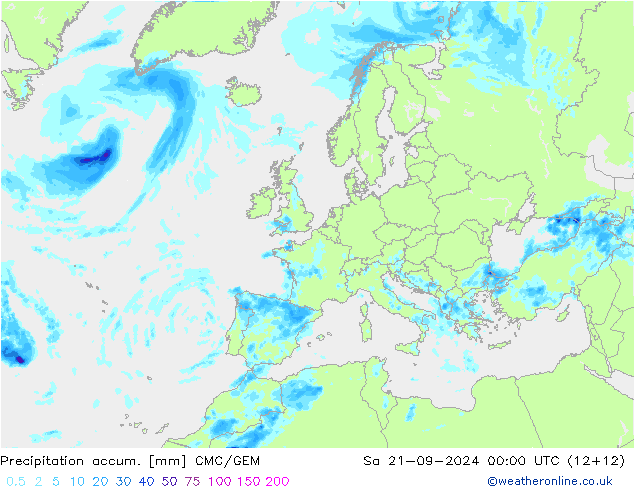 Precipitation accum. CMC/GEM Sa 21.09.2024 00 UTC