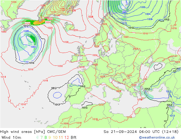 High wind areas CMC/GEM Sa 21.09.2024 06 UTC