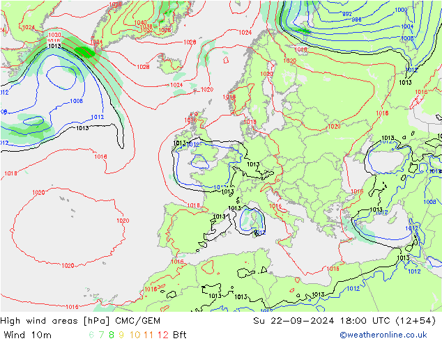 High wind areas CMC/GEM Su 22.09.2024 18 UTC