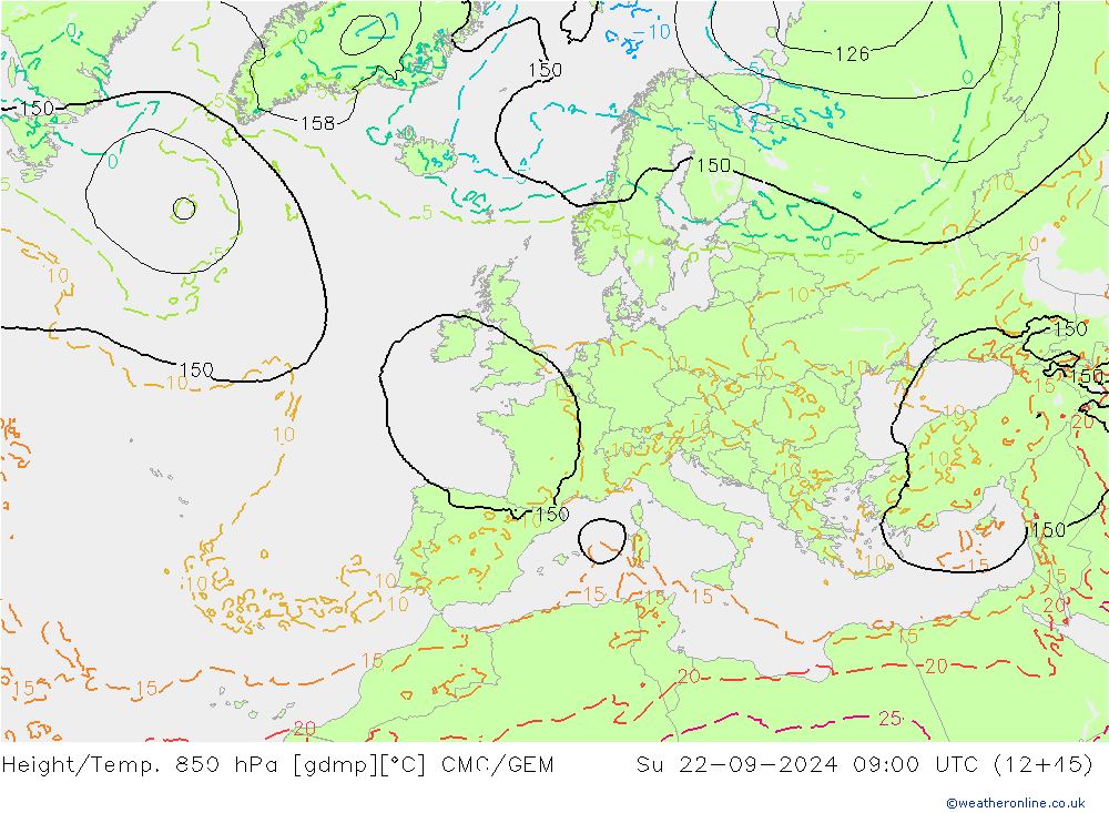 Height/Temp. 850 hPa CMC/GEM So 22.09.2024 09 UTC