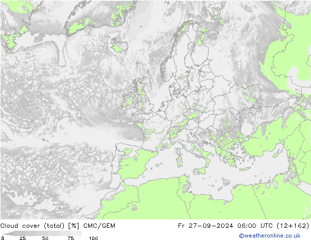 Wolken (gesamt) CMC/GEM Fr 27.09.2024 06 UTC