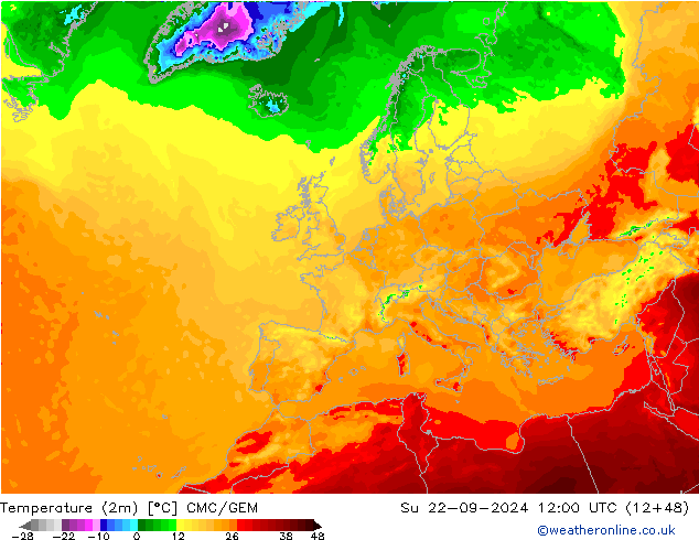 Temperaturkarte (2m) CMC/GEM So 22.09.2024 12 UTC