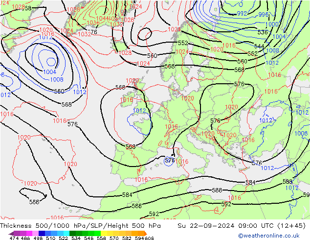 Theta-e 850hPa CMC/GEM dom 22.09.2024 09 UTC