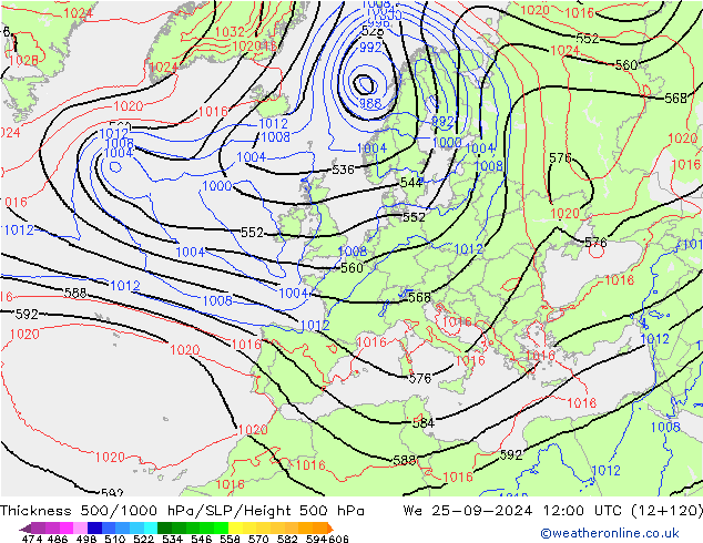 Theta-e 850hPa CMC/GEM wo 25.09.2024 12 UTC