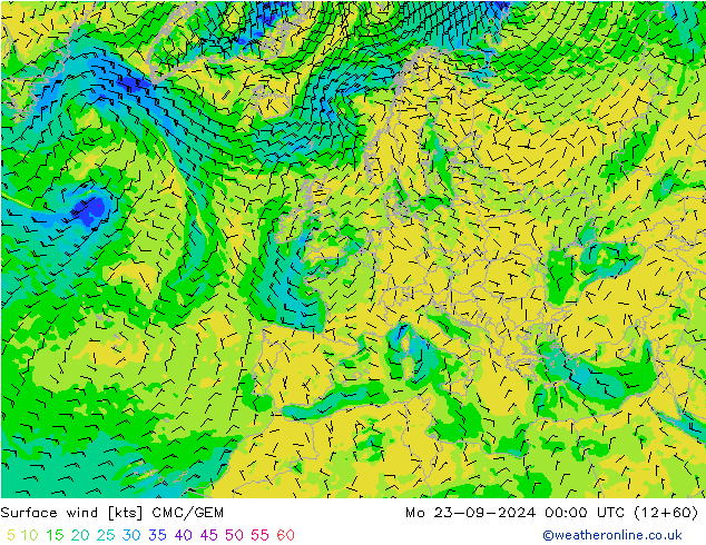 Surface wind CMC/GEM Mo 23.09.2024 00 UTC