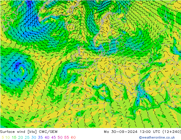 Surface wind CMC/GEM Mo 30.09.2024 12 UTC