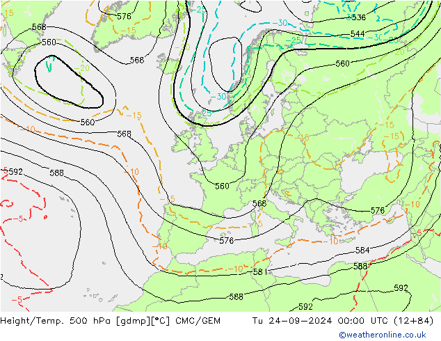 Height/Temp. 500 hPa CMC/GEM mar 24.09.2024 00 UTC