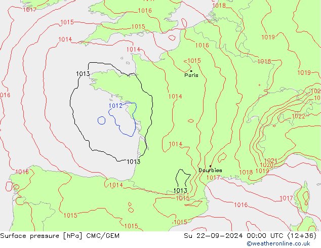 Pressione al suolo CMC/GEM dom 22.09.2024 00 UTC