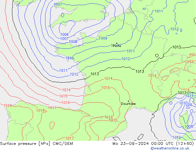 Surface pressure CMC/GEM Mo 23.09.2024 00 UTC