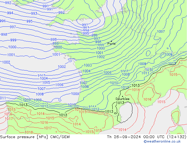 Surface pressure CMC/GEM Th 26.09.2024 00 UTC