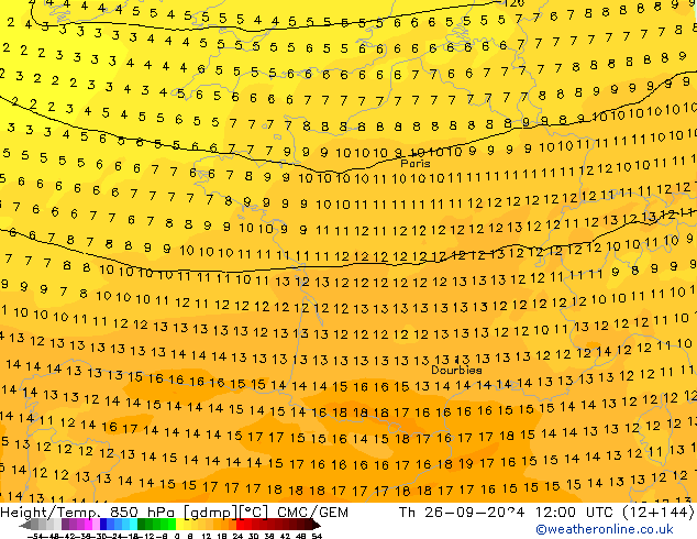 Hoogte/Temp. 850 hPa CMC/GEM do 26.09.2024 12 UTC