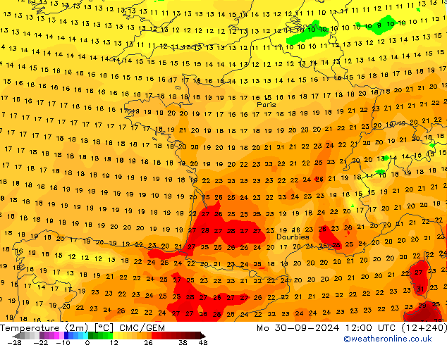 Temperatuurkaart (2m) CMC/GEM ma 30.09.2024 12 UTC