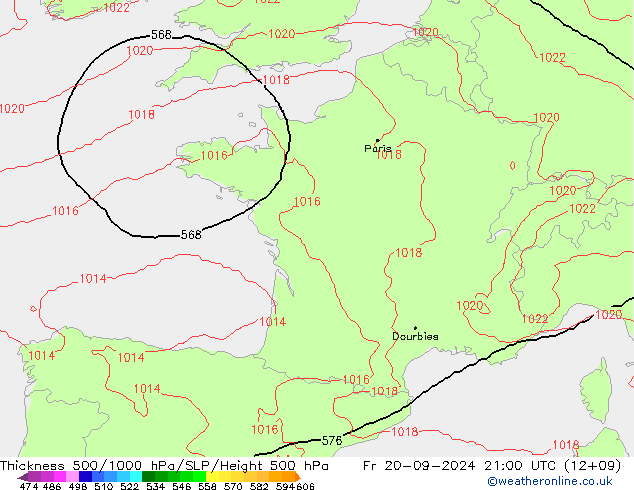 Theta-e 850hPa CMC/GEM Fr 20.09.2024 21 UTC