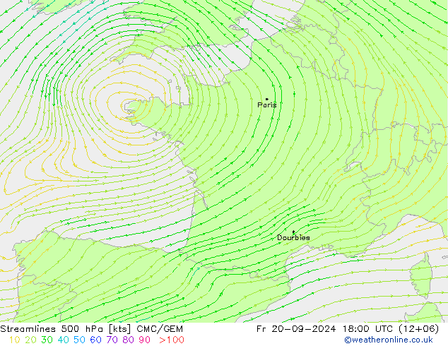 Streamlines 500 hPa CMC/GEM Fr 20.09.2024 18 UTC