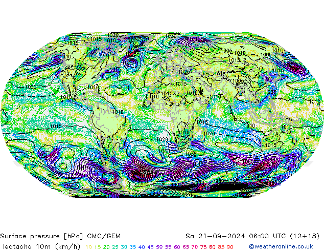 Isotachen (km/h) CMC/GEM za 21.09.2024 06 UTC