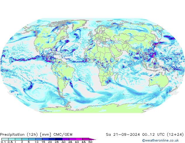 Precipitation (12h) CMC/GEM Sa 21.09.2024 12 UTC