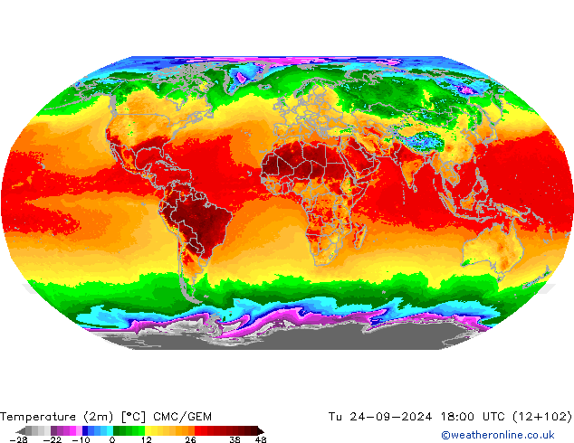 Temperatuurkaart (2m) CMC/GEM di 24.09.2024 18 UTC