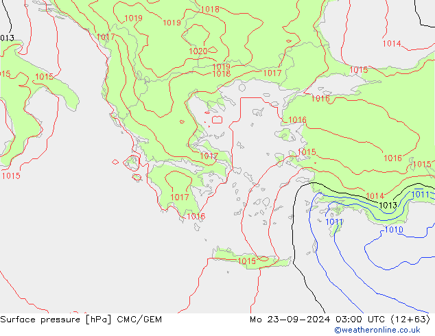 Surface pressure CMC/GEM Mo 23.09.2024 03 UTC