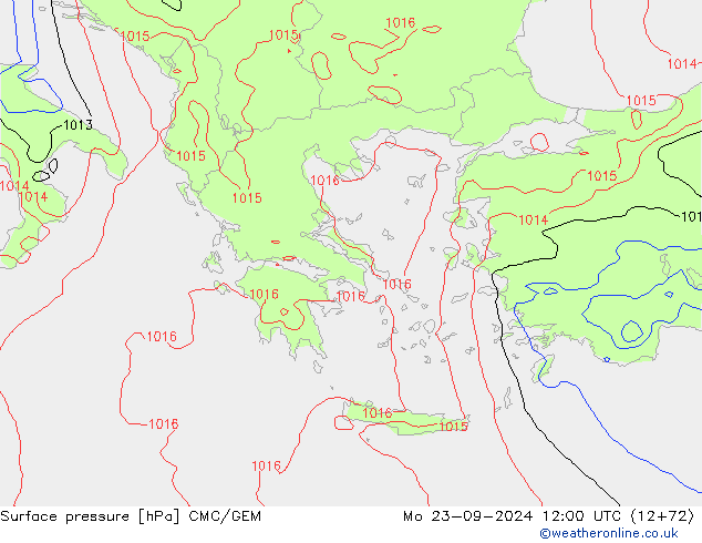 Atmosférický tlak CMC/GEM Po 23.09.2024 12 UTC